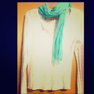 light white long sleeve lace 3/4 button top